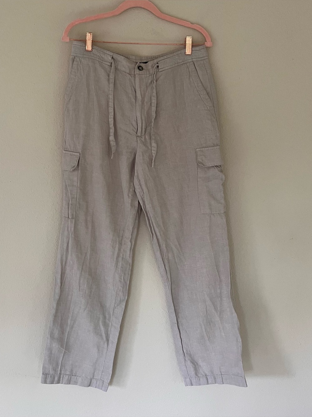 Claiborne Womens Linen Blend Cargo Pants Small Tan Euro Vacation Beach Boho